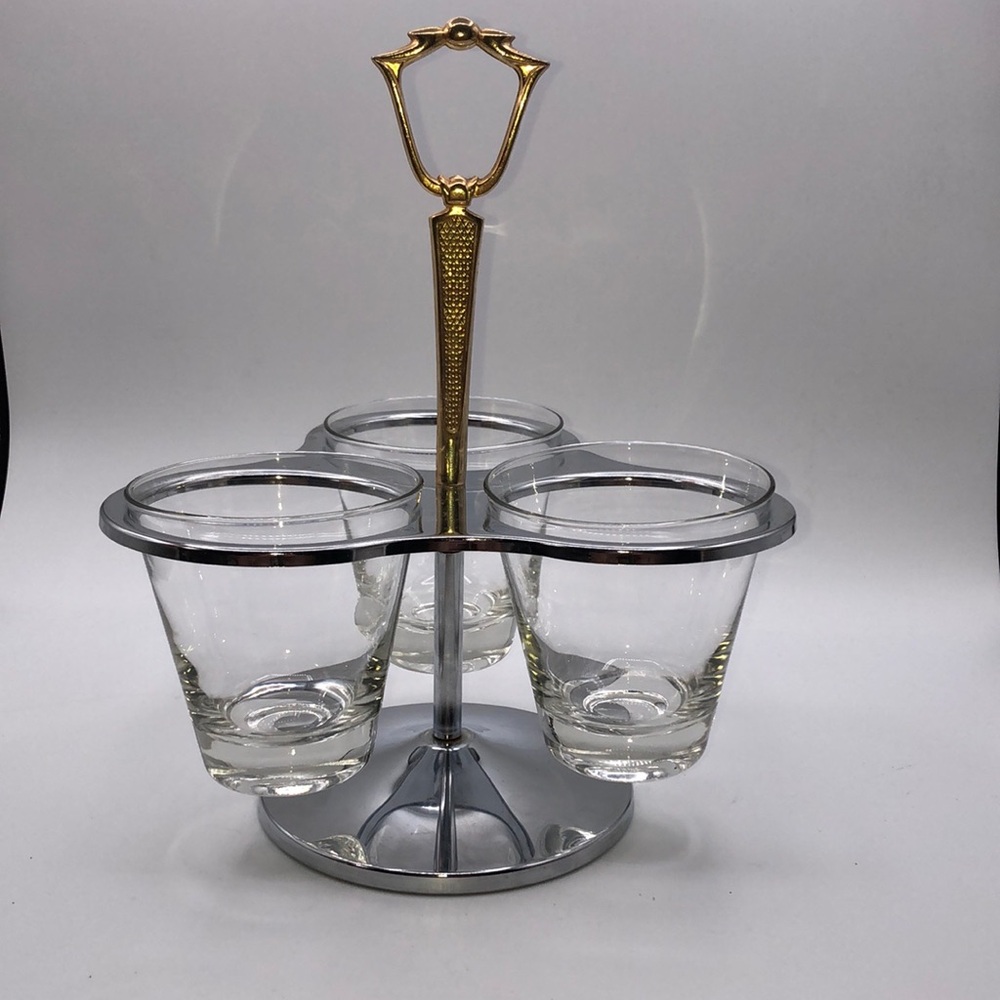 Vintage Glass and Brass Dip Carousel/Appetizer Server/ Condiments/Drink Caddy